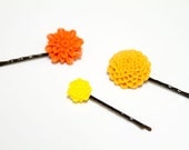 SUNSHINE - Set of Three - Flower Cabochon Button Bobby Pins