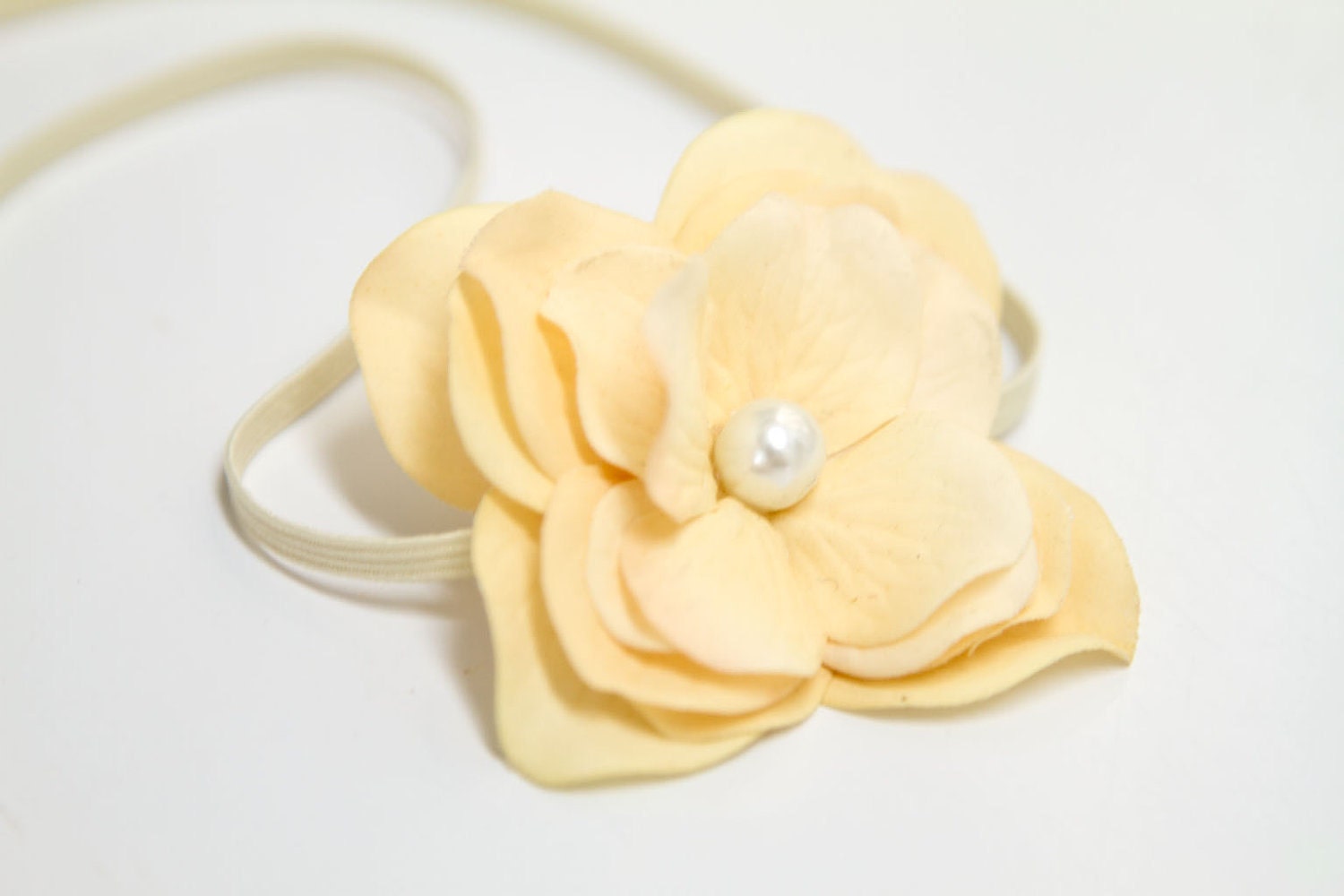 Banana Peach Smoothie - Hydrangea Flower Headband in Peach tinted Banana Yellow