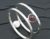 double garnet double band sterling silver ring size 7.25