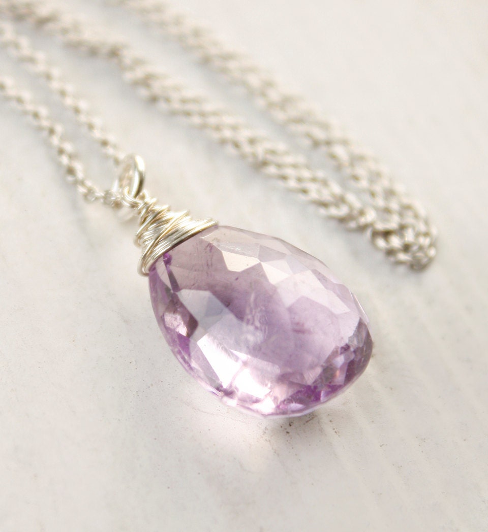 SALE - Silver Purple Amethyst Necklace - Sterling - Simple Bridesmaids Necklace - MARKED DOWN