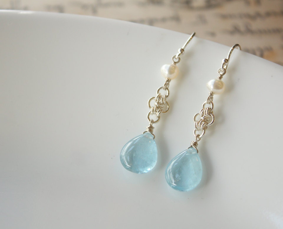 Memorial Day SALE Blue Aquamarine Drop Earrings - Sterling Silver