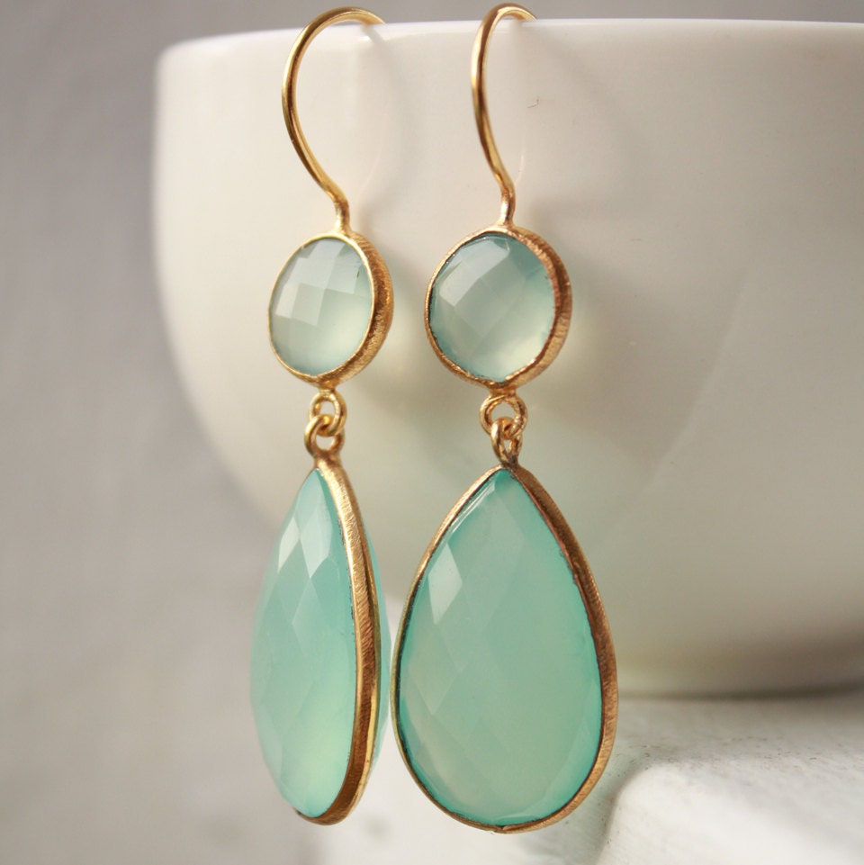 Aqua Chalcedony Teardrop Earrings - Mint Green - Sea Green Chalcedony