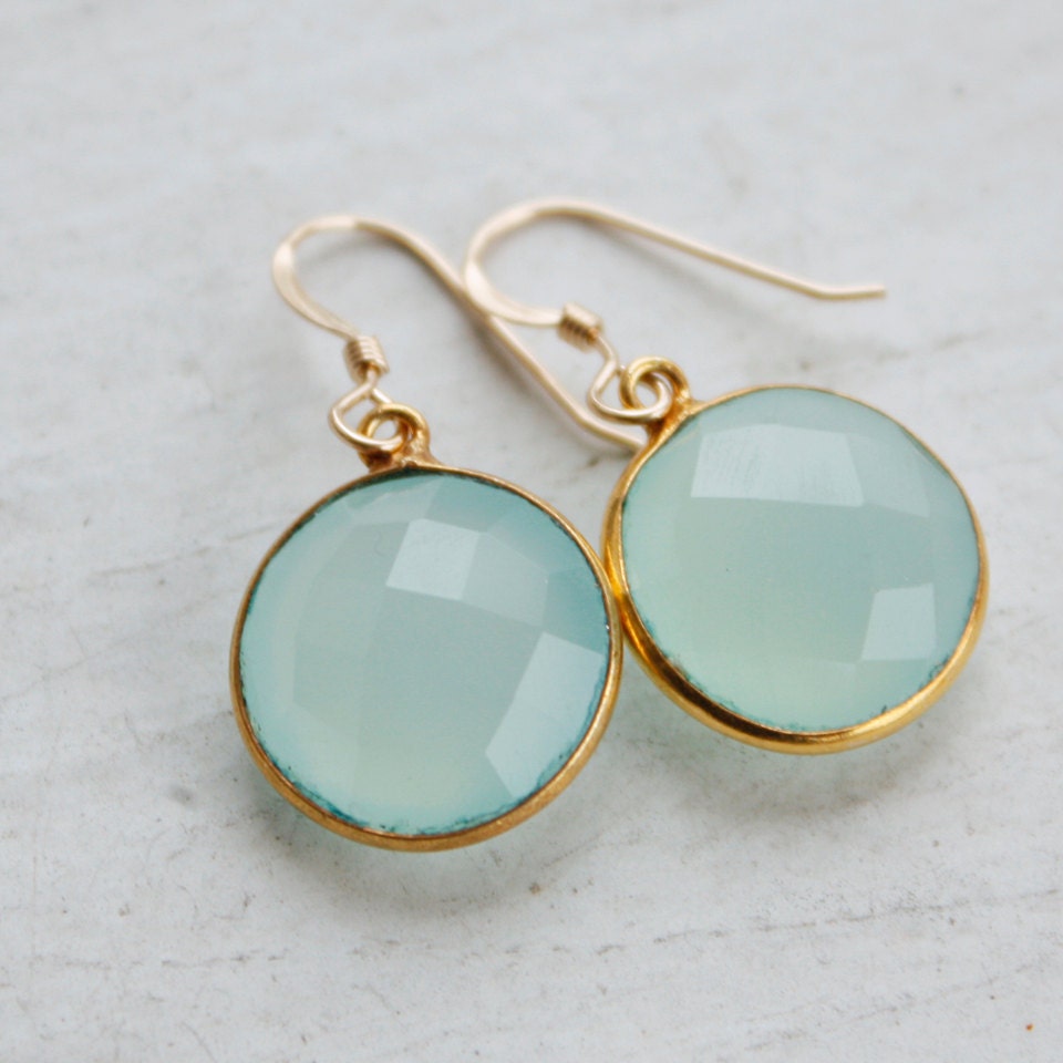 Aqua Chalcedony Earrings - Sea Foam Green - Simple Drops, Spring Green