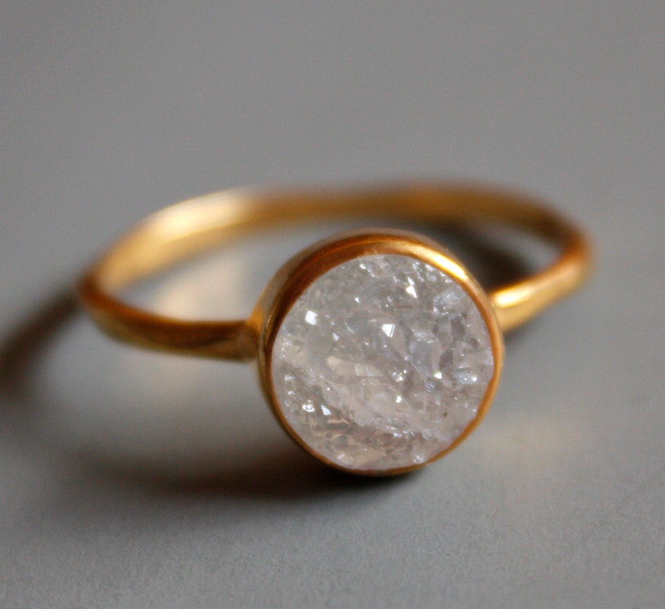 Gemstone Ring - Druzy Ring - Round Shape - Stacking Ring