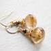 Gold Rutilated Quartz and Black Pyrite Earrings - Golden Rutile Quartz - 14Kt Gold Fill