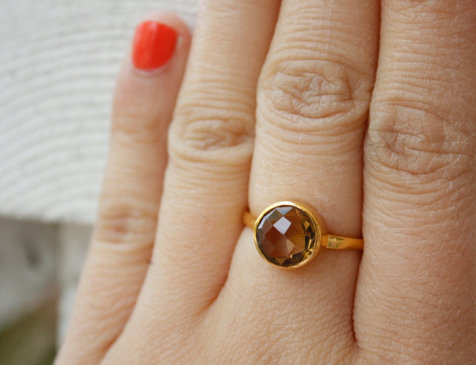 Citrine Ring - Round Shape - Gold Plated Ring