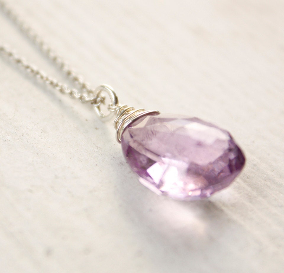 SALE - Silver Purple Amethyst Necklace - Sterling - Simple Bridesmaids Necklace - MARKED DOWN