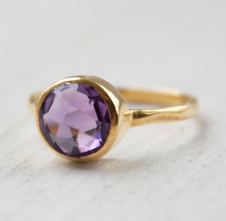 SALE 15 OFF Gold Purple Amethyst Ring - Gemstone Ring, Stackable ring - February Birthstone Ring