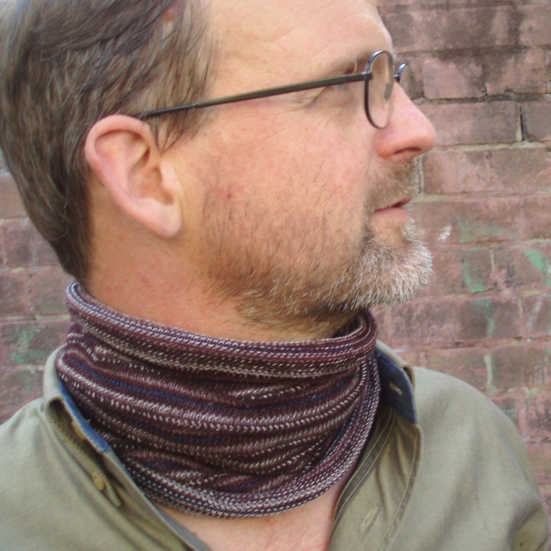 Mens scarf Neckwarmer Headwrap Chocolate Stripe Cotton knit