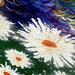 Original Folk Art Painting Kaleidoscope Rooster Sitting on a Hill of White Daisies Vibrant Colorful Whimsical Art