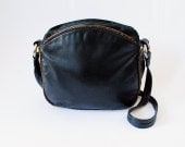 Vintage Black Leather Purse Shoulder Bag Medium Size