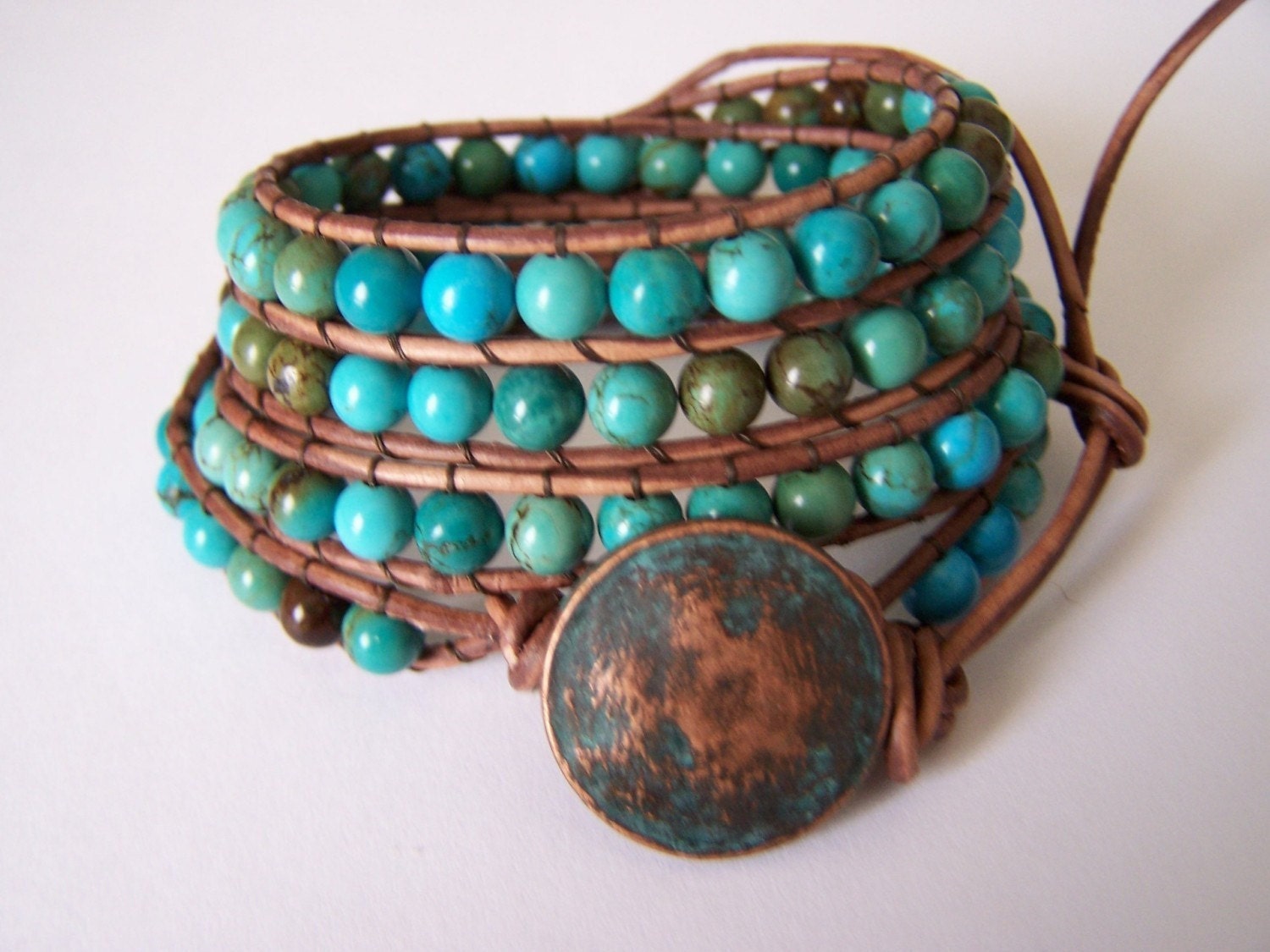 Apache Turquoise Leather Wrap Bracelet
