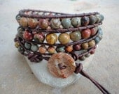 Sundance II Jasper Beaded Natural  Leather Wrap Bracelet