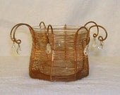 Copper Wire Woven Basket Candle Holder with 8 Swarovski Crystals
