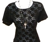Size Small - T Shirt - Parisian - Lace - Scoop Neck - Short Sleeve - Girly - Feminine - Sexy - Stretch - Pullover -