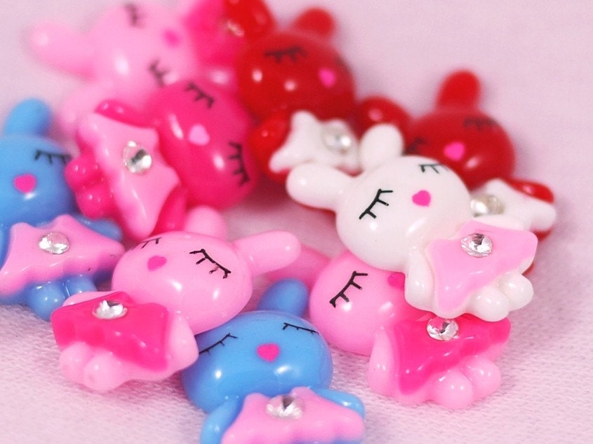 20 pcs. Sweet Bunny in Crystal Dress Cabochon - 22mm