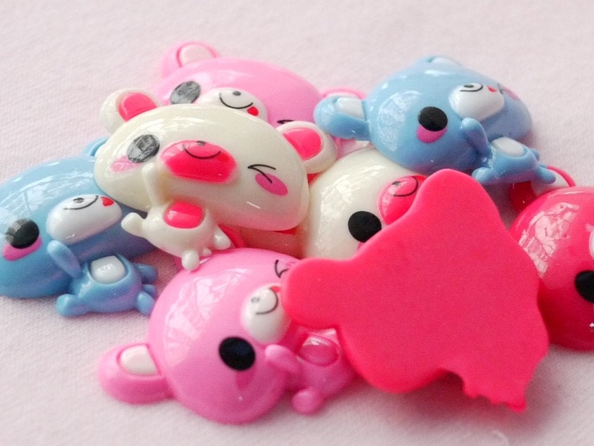 12 pcs. Cute Wink Teddy Cabochon - 35 mm