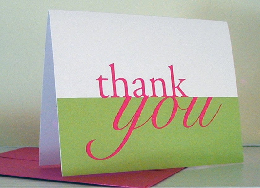 Thank You Greeting Card - Folded Notes - Blank Cards - Pink and Green Notecard - fionadesigns