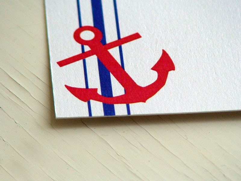 Anchor Personalized Stationery - Note Cards - Thank You Notes - Notecards - Nautical - Beach - Set of 10