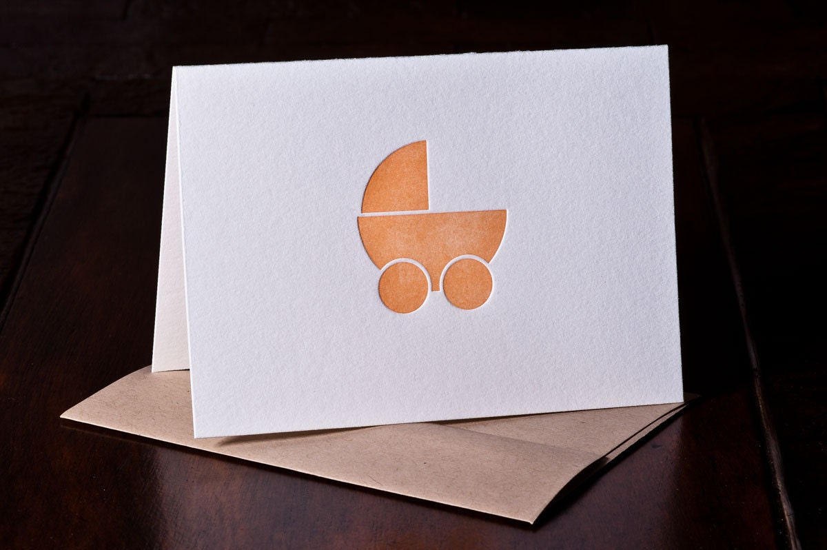 Pram (coral) letterpress card - single