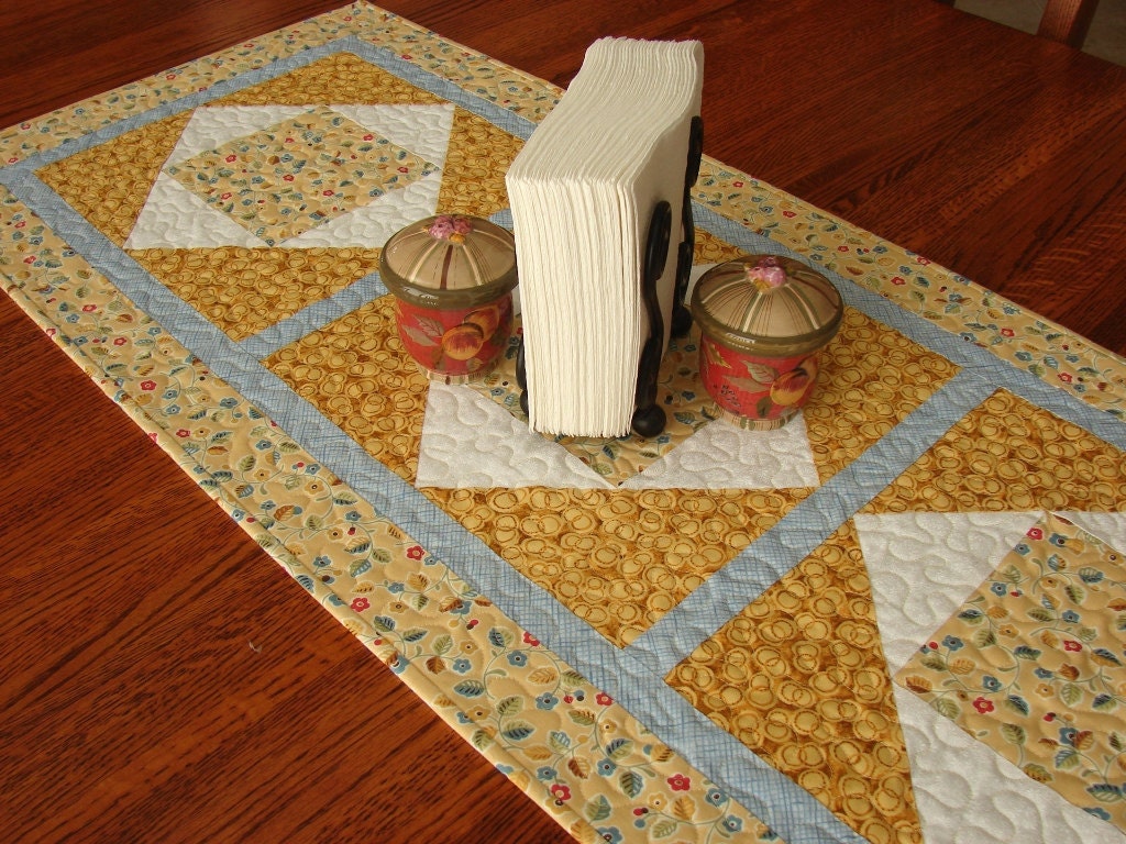 Quilted Table Runner Sunny Yellow and Blue