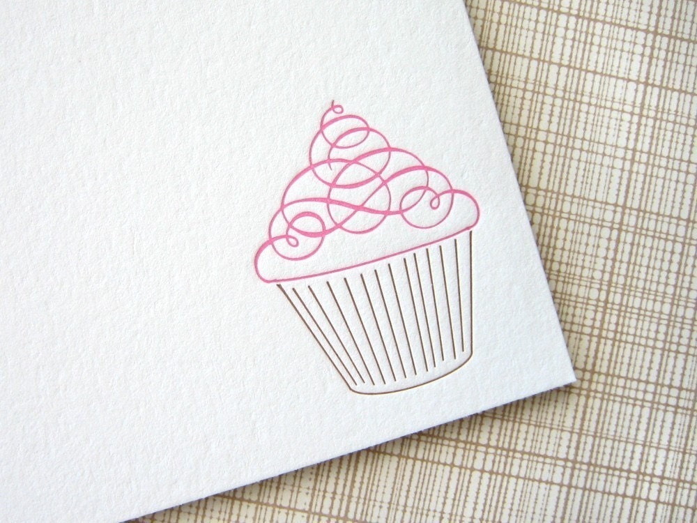 Cupcake Letterpress Stationery - Set of 6 Flat Notes