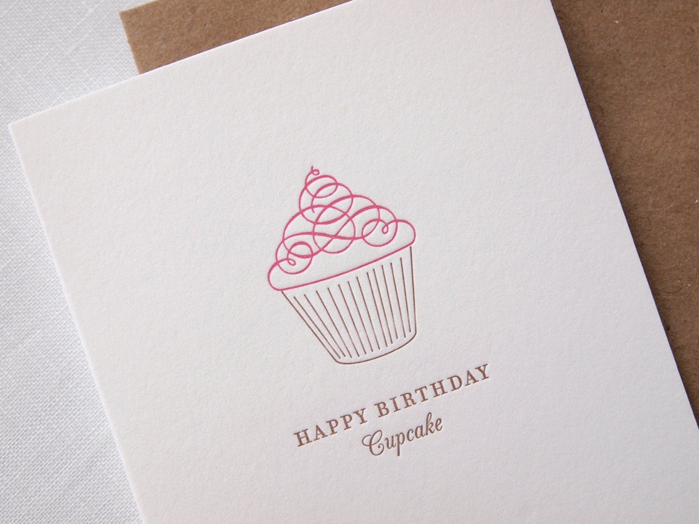 Letterpress Birthday Card - Happy Birthday Cupcake