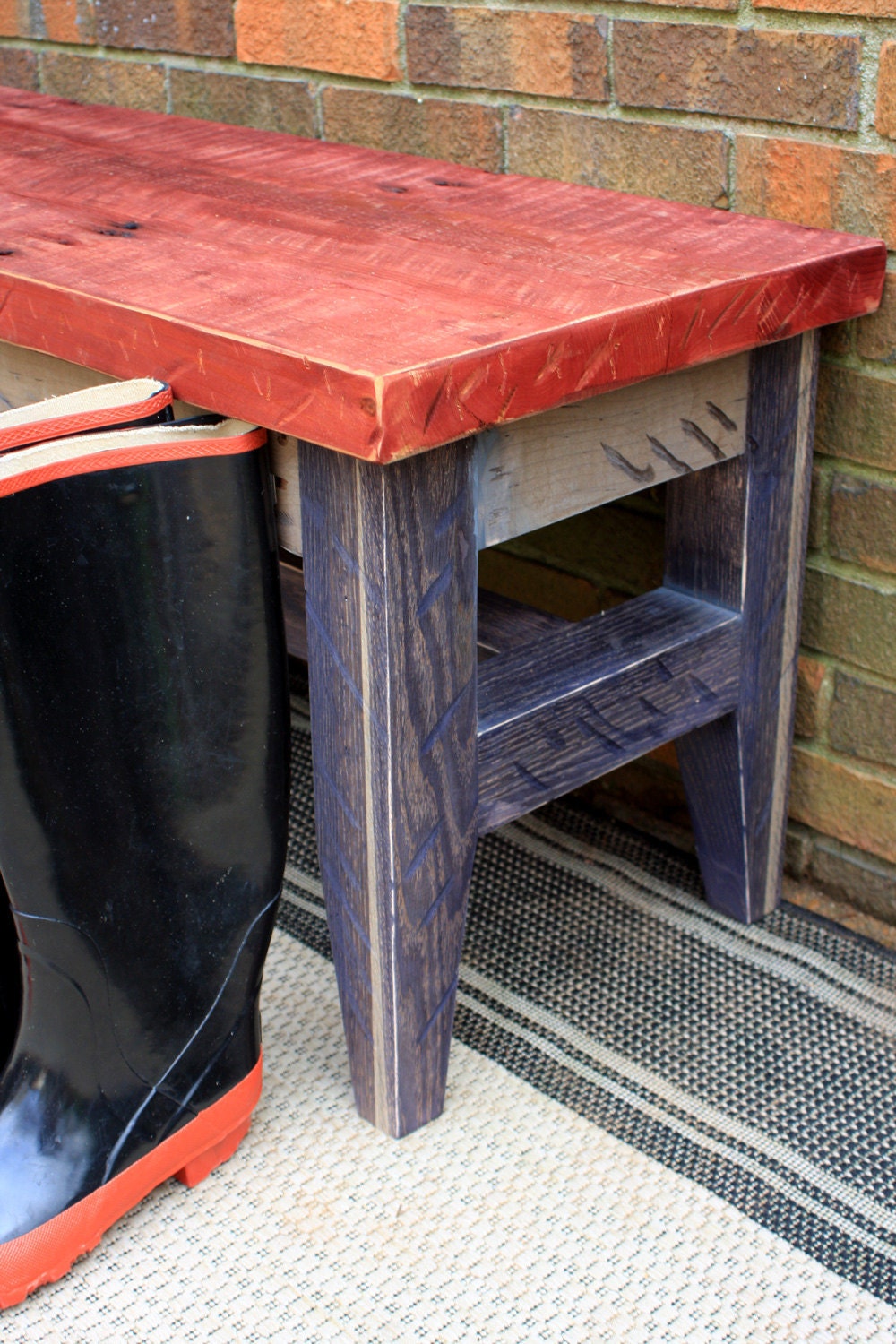 Bench, Reclaimed Wood, Rustic Contemporary, Three Tone Distressed Finish - Handmade