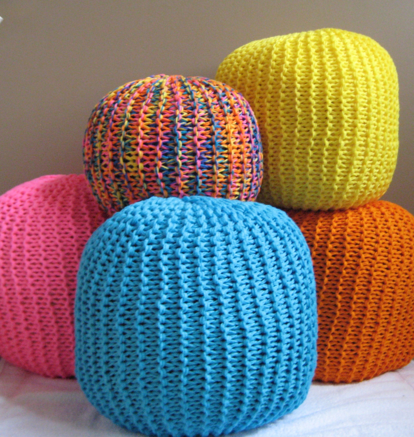 Large Knit Pouf - Bright Blue - Not stuffed