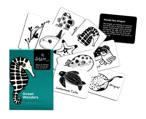 FREE Registered Mail Worldwide Eco 10pc set Black n White Ocean Wonders ArtCards Set