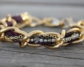 Eggplant Violet Bracelet with Silk and Golden Chain