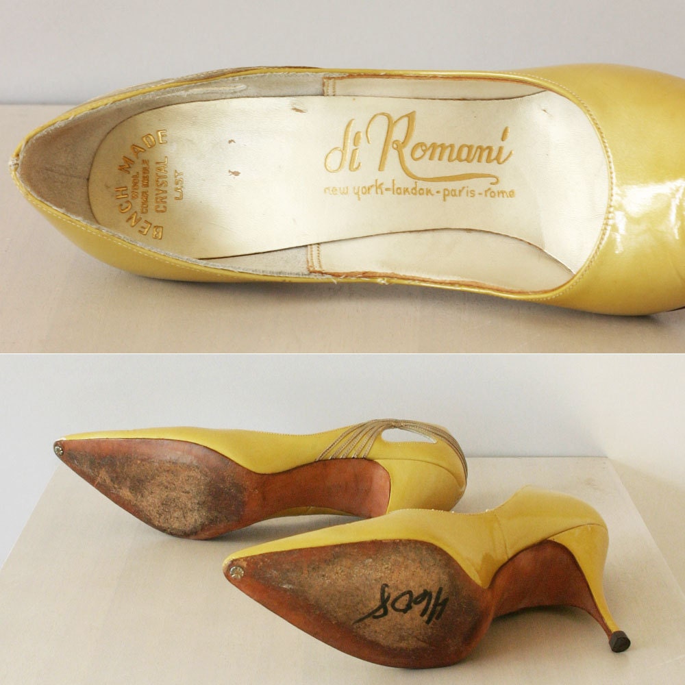 1950's heels / vintage late 50's patent heels / Maize Shimmer