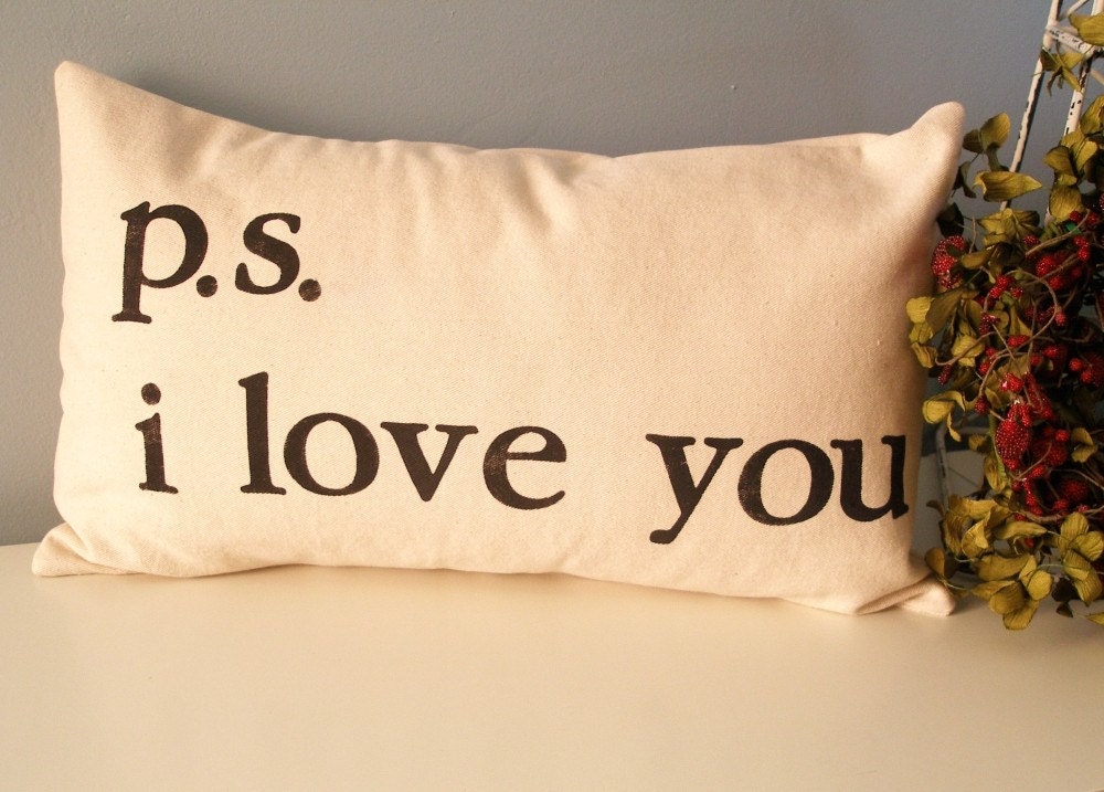 ps  i love you - Hand Stamped Lumbar Pillow Cover