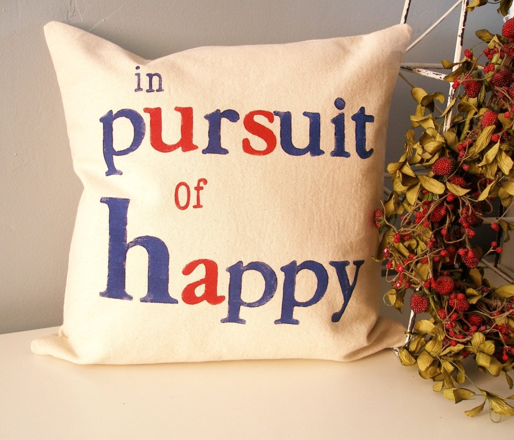 In Pursuit Of Happy Hand Stamped Pillow Cover