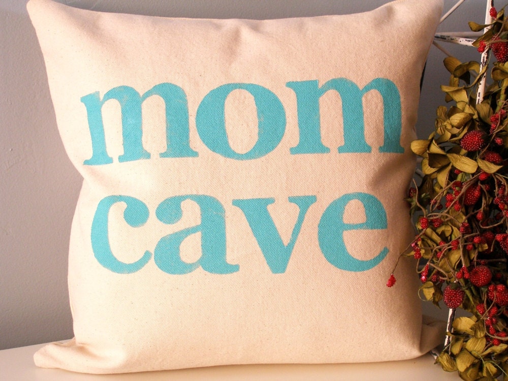 Mom Cave Hand Stamped Pillow Cover