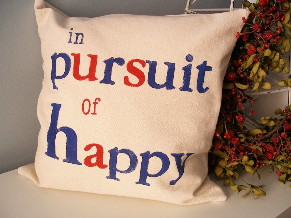 In Pursuit Of Happy Hand Stamped Pillow Cover