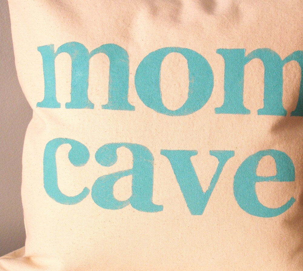Mom Cave Hand Stamped Pillow Cover