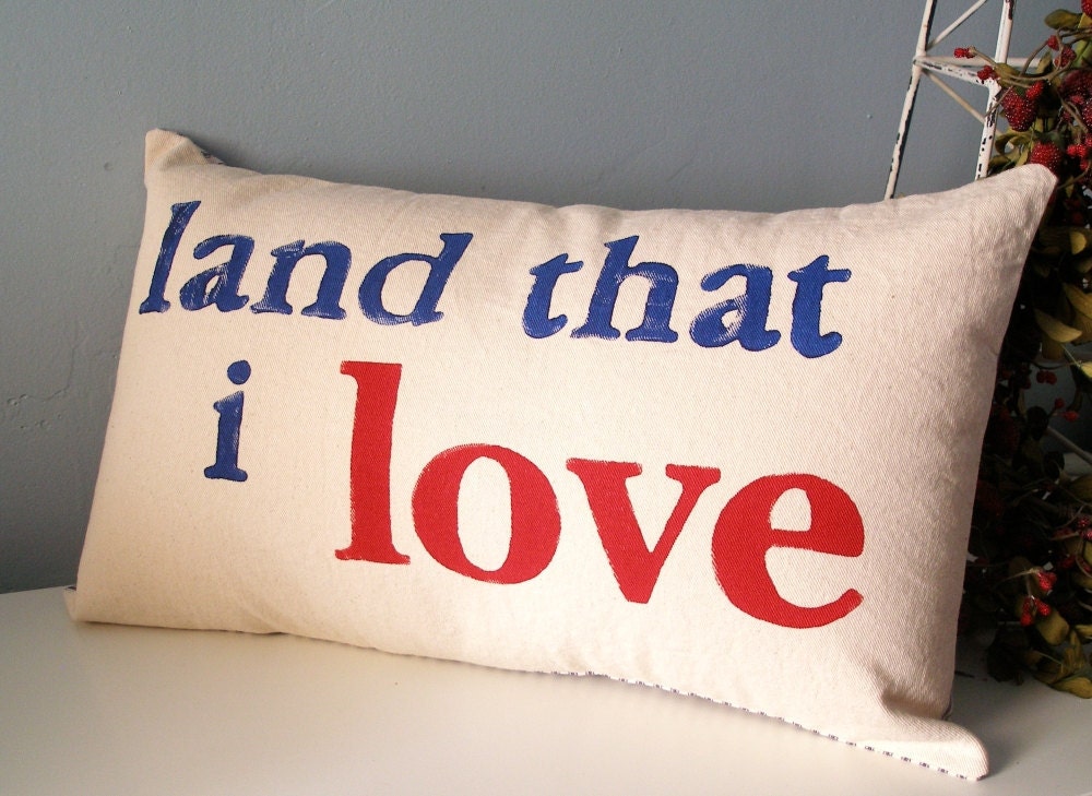 land that i love - Hand Stamped Lumbar Pillow Cover