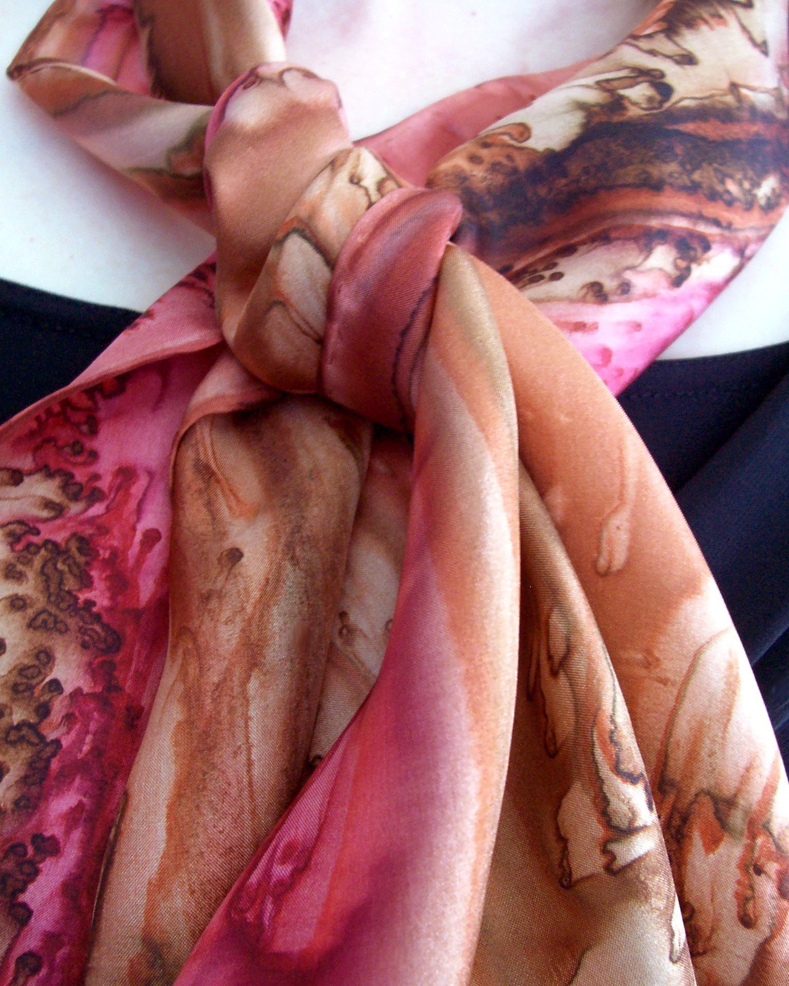 Silk Scarf Hand Painted in Brown and Red