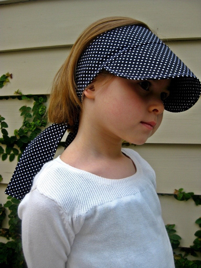 Fabric sun visor - black white polkadot - 1950s style - twirling betty