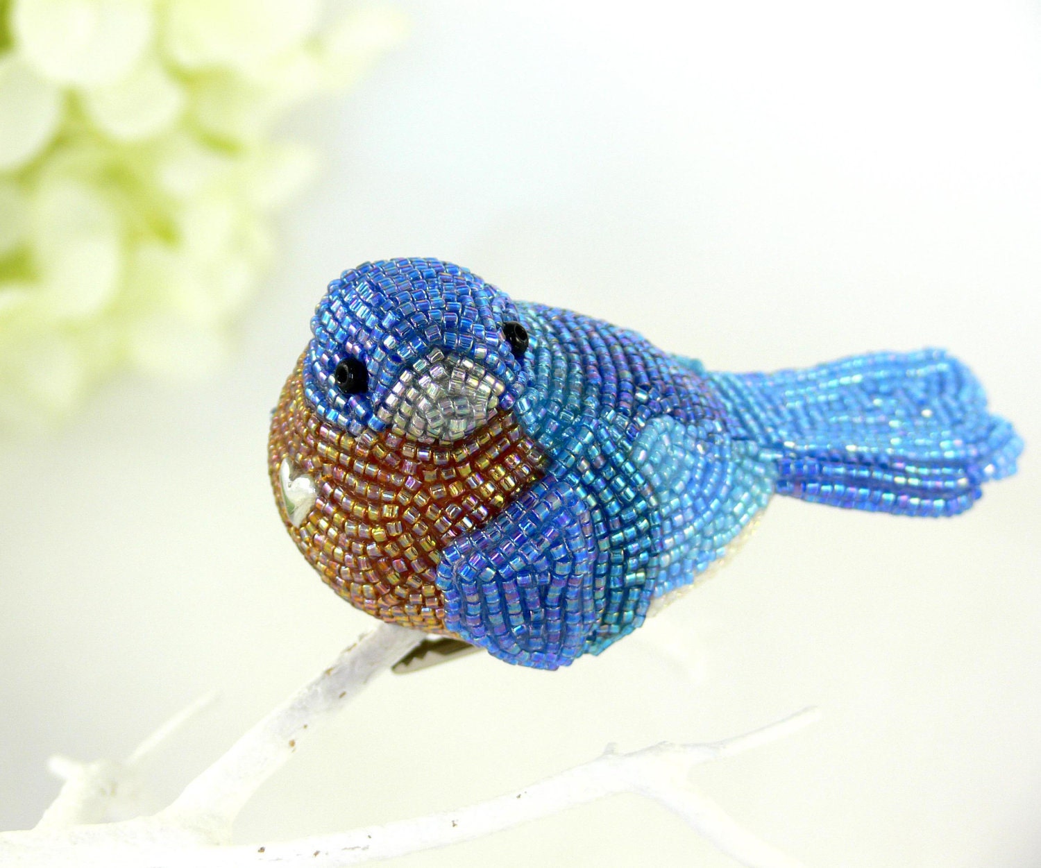 Eastern Bluebird Beaded Clip on Ornament Christmas in July CIJ Sale 15% Off - MeredithDada