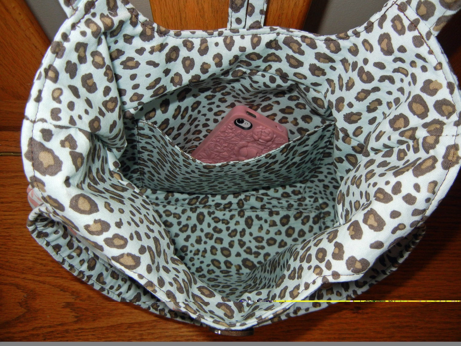 Handbag Everyday Purse Pale Blue Coral Brown Fabric