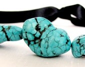 Turquoise Stone and Black Ribbon Necklace - Kathmandu