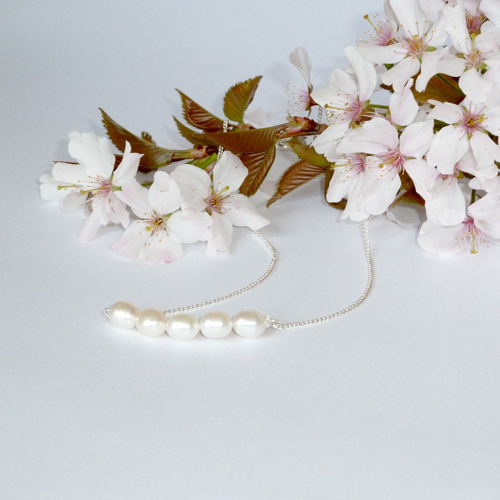 5 Pearl Bar Necklace on Silver Chain - Palermo