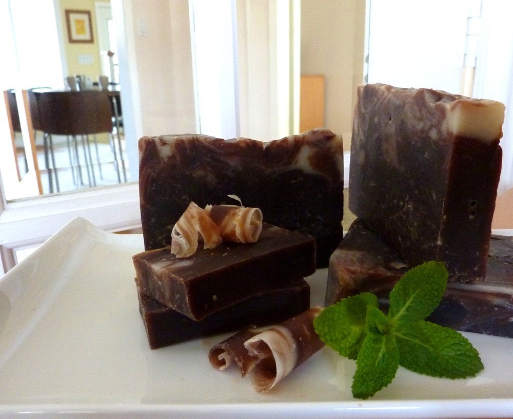 Mint Choc Queen Vic - mint chocolate handmade soap natural plus beautiful postcard