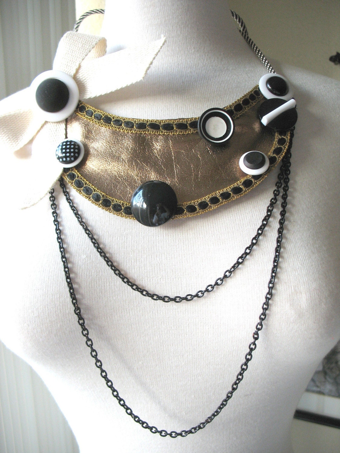 PARIS No. 12  Bronze Leather Bib Necklace by MaggieGlynn