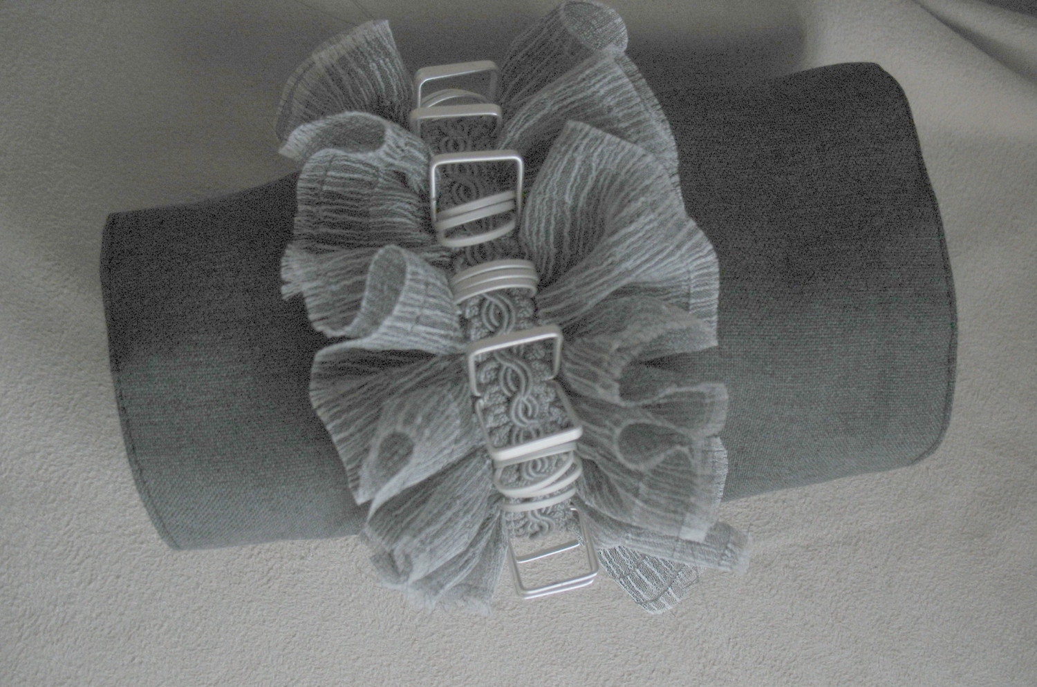 Grey Flannel Cuff with Ruffles by MaggieGlynn