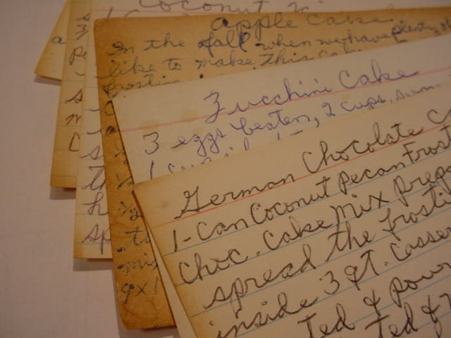 More Vintage Yellowed Hand Written Recipe Cards Lot of 6
