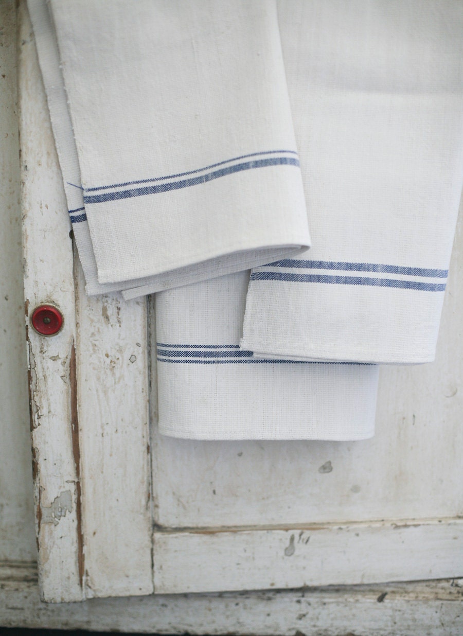 european linen towel, blue stripes - sadieolive