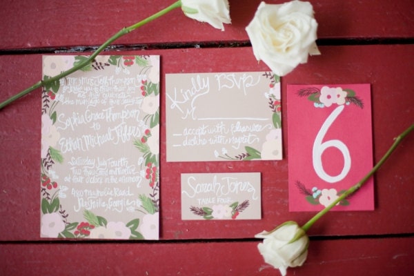 Soft Florals Hand Painted Wedding Invitation Suite - Customizable Colors